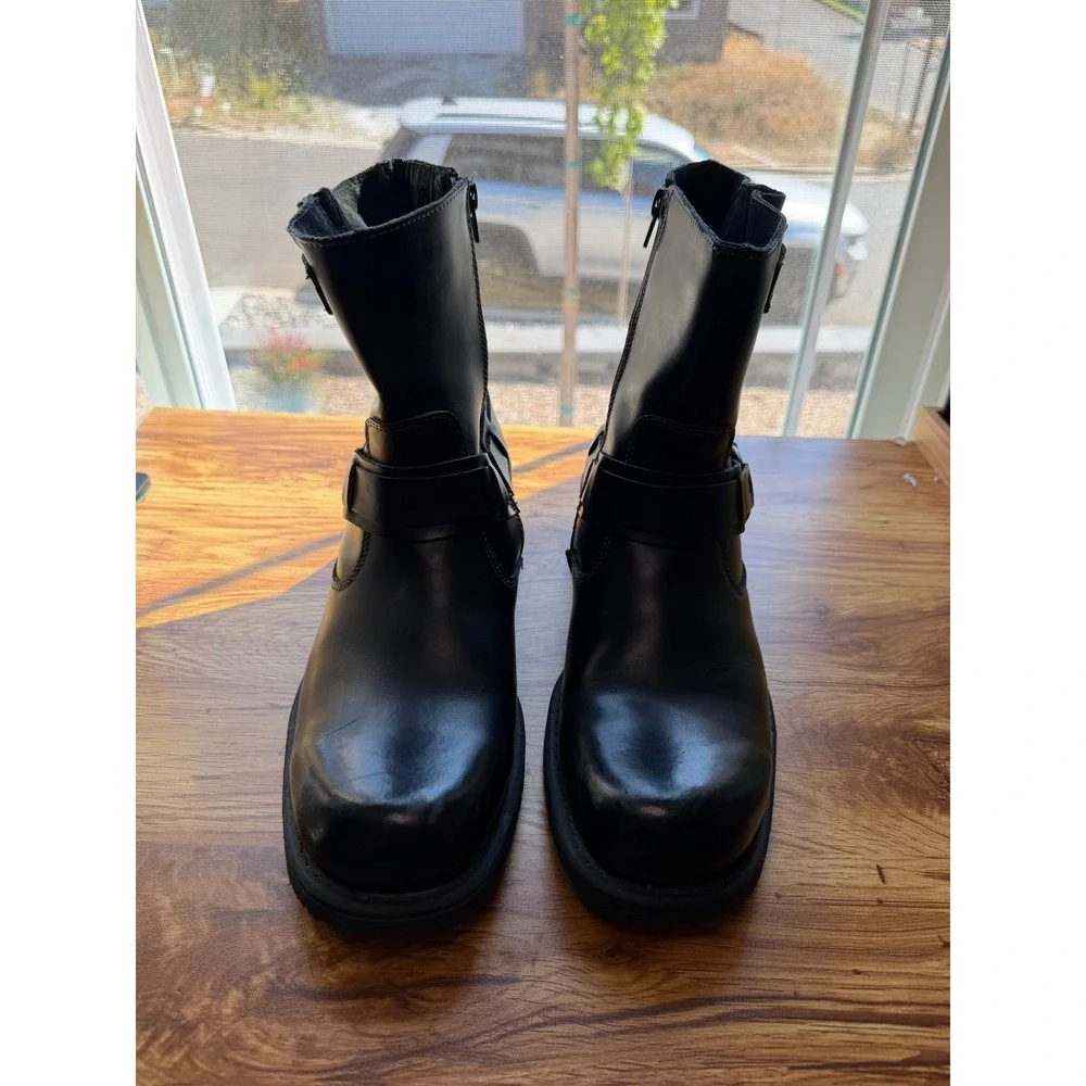 Lavorazione Artigiana Black Leather Coach Harness Motorcycle Boots Men's 8